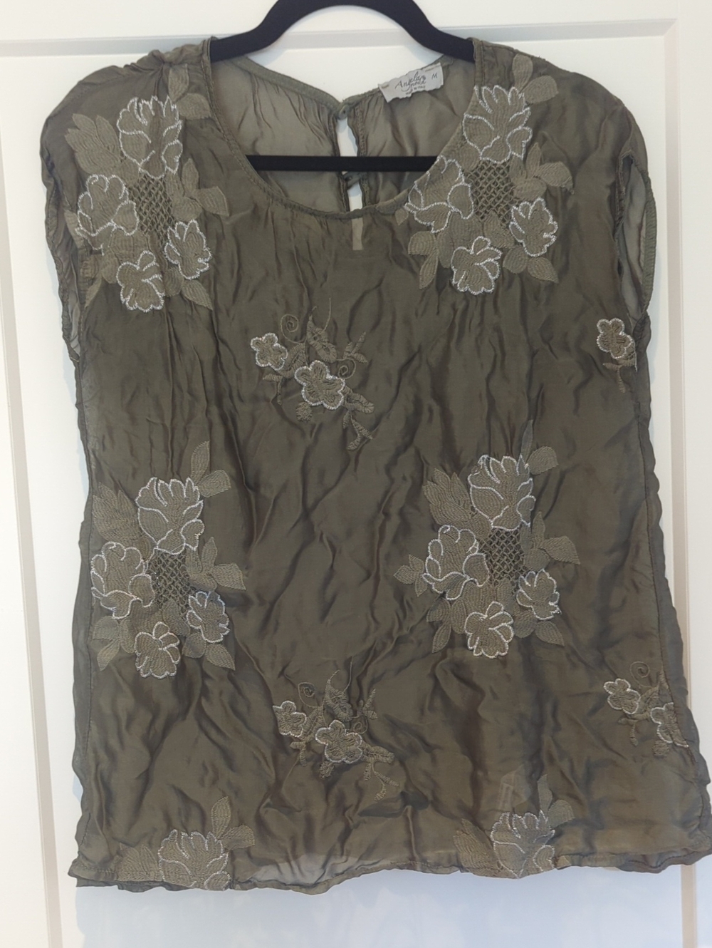 Boho Olive Floral Embroidered Women’s Blouse